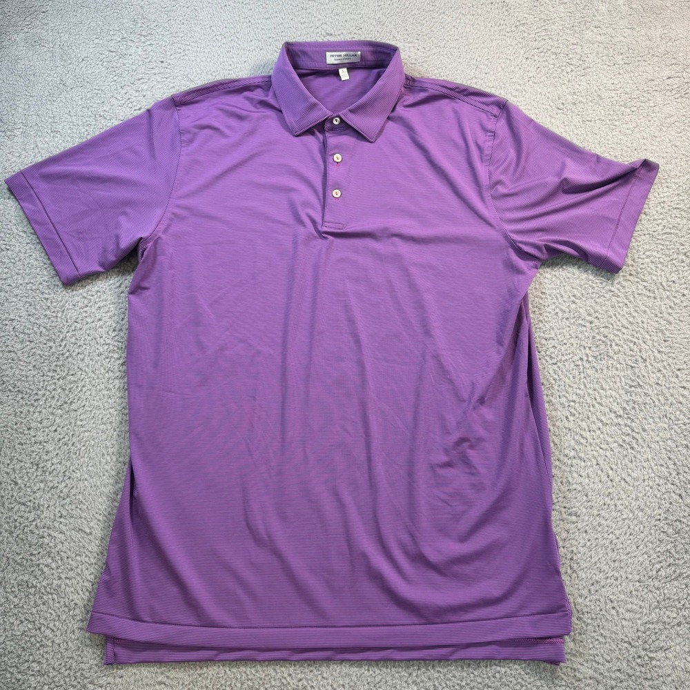 Peter Millar Summer Comfort Mens Large Purple Striped Performance Golf Polo